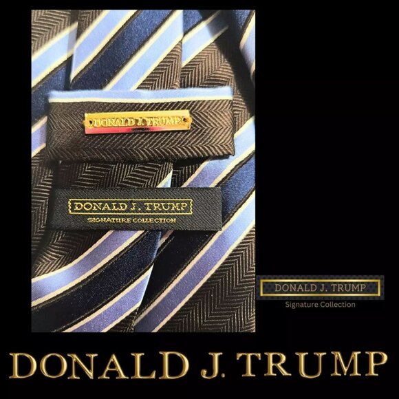 Donald J. Trump Signature Collection Necktie Tie Brown Blue Striped NEW Tie Box - Picture 3 of 3